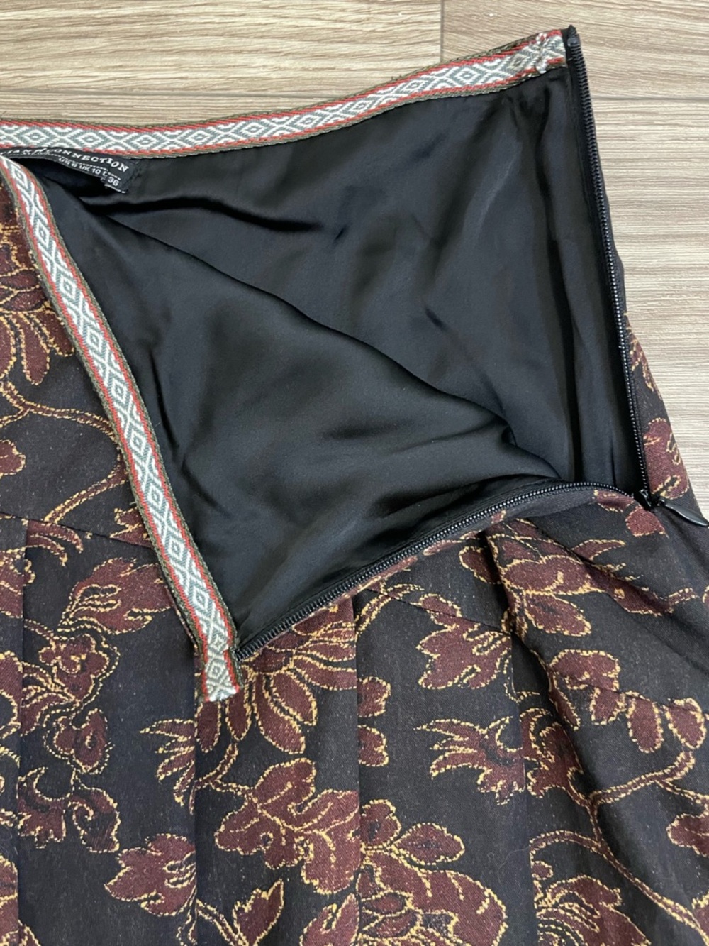 Peruvian Connection Black & Brown Floral Asymmetrical Pleated Midi Skirt - Picture 5 of 11